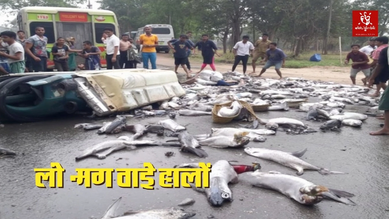 Fish Frenzy in Mirzapur as Fish Truck Overturns, Locals Flock to Scene